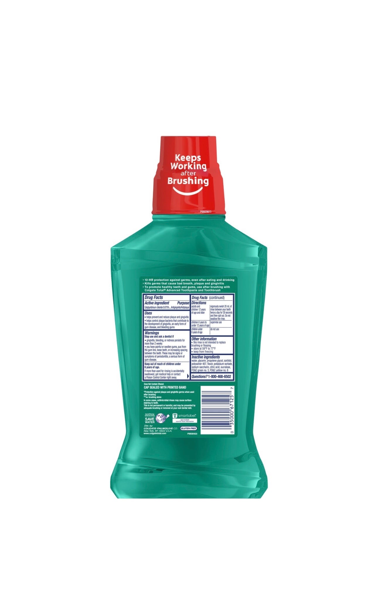 Colgate Total Antigingivitis Antiplaque Mouthwash, Alcohol-Free, Spearmint,